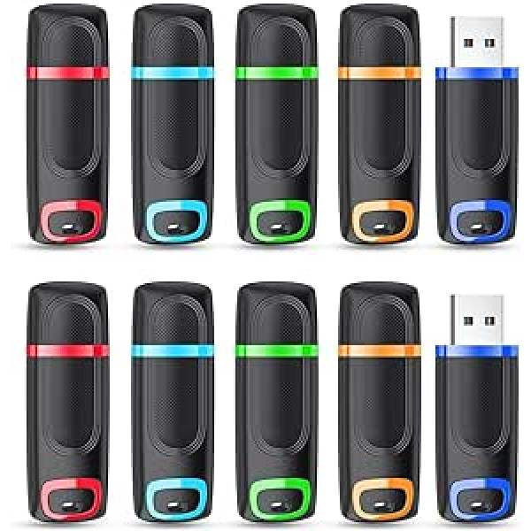 10 USB atmiņu komplekts 128 GB, Vansuny USB atmiņas zibatmiņa 128 GB 2.0, 10 USB 128 GB datu krātuves dublējumkopija personālajam datoram/galddatoram/klēpjdatoram/automašīnas audio/spēļu konsolēm (krāsas)