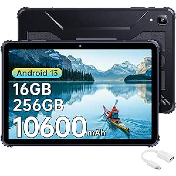 CUBOT TAB Kingkong āra planšetdators — Android 13, 10 600 mAh robusts planšetdators, 10,1 collas FHD+, 16 GB (8+8) + 256 GB (paplašināms 1 TB), IP68 ūdensizturīgs planšetdators, divas SIM kartes 4G LTE/5G-WiFi/16MP/16G /IP69K