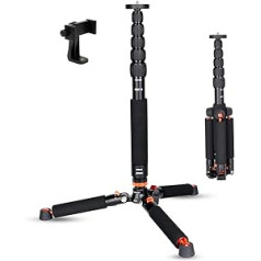 Koolehaoda alumīnija kameras monopods ar metāla statīva pamatni, 6 sekcijas, 46-177 cm, regulējams kājas diametrs Φ28 mm līdz 6 kg - melns