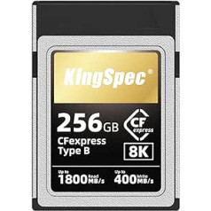 KingSpec CFExpress Type B atmiņas karte – 128GB/256GB/512GB/1TB, XQD atmiņas kartes, CFexpress Type b, 8K Raw priekš DSLR, saderīga ar Canon/Nikon/Panasonic kamerām, Pro fotogrāfiem (256GB)