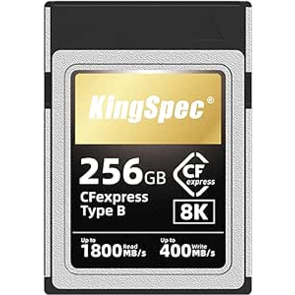 KingSpec CFExpress Type B atmiņas karte – 128GB/256GB/512GB/1TB, XQD atmiņas kartes, CFexpress Type b, 8K Raw priekš DSLR, saderīga ar Canon/Nikon/Panasonic kamerām, Pro fotogrāfiem (256GB)