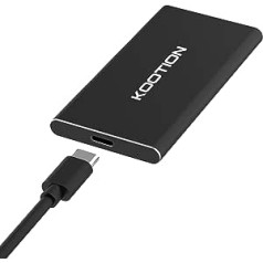 KOOTION ārējais pārnēsājamais SSD 250 GB USB 3.1 C tipa ātrs cietvielu disks ar lielu ātrumu līdz 550 MB/s cietais disks, pārnēsājams īpaši plāns C tipa 250G operētājsistēmai Windows, MacBook, Xbox, PS3/4, 41 g