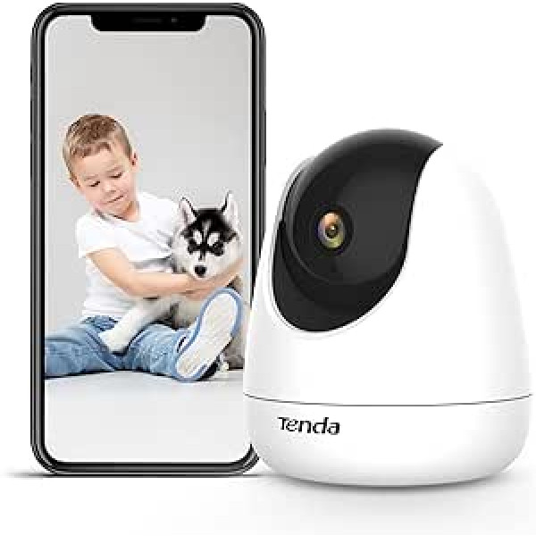 Tenda CP3 iekštelpu novērošanas kamera, 360° grozāma WiFi IP kamera ar divvirzienu audio (1080p, 12 m nakts redzamība, kustības sensors, skaņas un gaismas signalizācija, spiedziņa, mājdzīvnieku kamera suņiem un kaķiem)