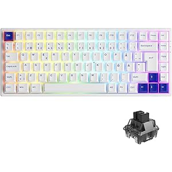 Akko 3084B Plus RGB mehāniskā spēļu tastatūra, Ziemeļvalstu izkārtojums, bezvadu aizmugurgaismojums, 85% datora tastatūra ar PBT tastatūras vāciņiem, pilnīga pretvēstures novēršana, programmējama, logam/klēpjdatoram (želejbalta)