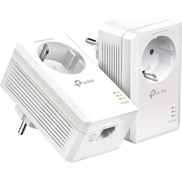 TP-Link Powerline Adapter Set TL-PA7017P KIT (1000 Mbit/s, ar ligzdu, Gigabitu portu, Plug & Play, saderīgs ar visiem HomePlug AV/AV2 strāvas līnijas adapteriem, ideāli piemērots multivides straumēšanai)