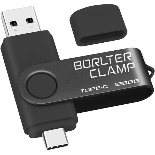 BorlterClamp Type C USB Stick 128 GB, 2 in 1 OTG Memory Stick USB 3.0 Double Port USB C zibatmiņas disks Android viedtālrunim Samsung S10/S9/S8, Huawei, planšetdatoriem un datoriem (melns)