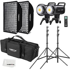 GODOX SL100D 2 x 100 W LED Video Light + AMBITFUL 60 x 90 cm Softbox, Light Stand, Honeycomb Grid, with Remote Control, Suitable for Film Studios, Photo Studios