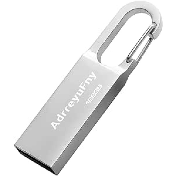 USB Flash Drive 128GB, Pendrive USB 2.0 128GB Metal Memory Stick Waterproof USB Key Thumb Drive for Computer, Tablet, PC (Silver)