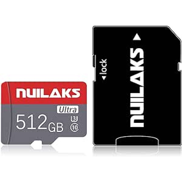 512 GB Micro SD karte microSDXC liela ātruma atmiņas karte ar adapteri viedtālrunim, darbības kamerai, pārnēsājamām spēļu ierīcēm un droniem