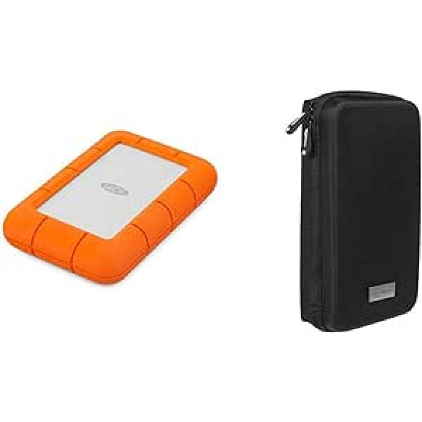 LaCie Rugged Mini 4TB pārnēsājams ārējais cietais disks 2,5 collu USB 3.0 Mac un PC modeļa Nr.: LAC9000633 un Amazon Basics universālais korpuss mazām elektroniskām ierīcēm