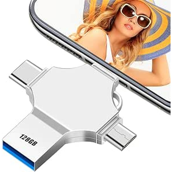 USB Stick 128 GB - lumrok 4 in 1 Memory Stick Metal USB Stick High Speed Flash Drive External Memory for More Photos and Videos for Smartphone/OTG Android/Computer/Tablet/PC