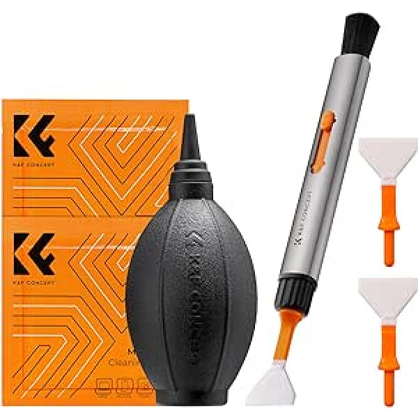 K&F Concept Camera Cleaning Set: 2 x Cleaning Cloth + Replacement Cleaning Pen + 2 x Full Frame Cleaning Rod + Black Silicone Air Blower for Lens Filter Camera Tablet VR Drone Bezel