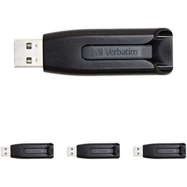 Verbatim Store 'n' Go V3 USB Flash Drive, USB 3.2 Gen1 32GB Slide Memory Stick USB 3 with SuperSpeed Interface, External Memory for Laptop Notebook & Co, Black, Pack of 4