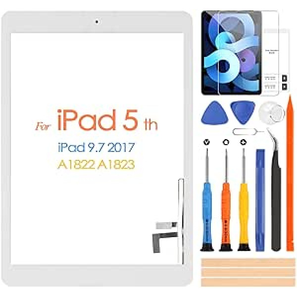 Jauns iPad 9.7 2017 A1822 A1823 skārienekrāna ciparu pārveidotājs iPad 5 ekrāna aizstāšana ar sākuma pogas labošanas rīkiem (bez LCD displeja, balts)