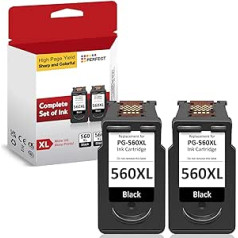 560 XL tintes kasetnes 560 melns, saderīgas ar Canon 560 kasetnēm, PG 560XL melnās kasetnes Canon TS5350, TS5351, TS7450, TS7451, TS5352, TS5353 printeriem (2 melni)