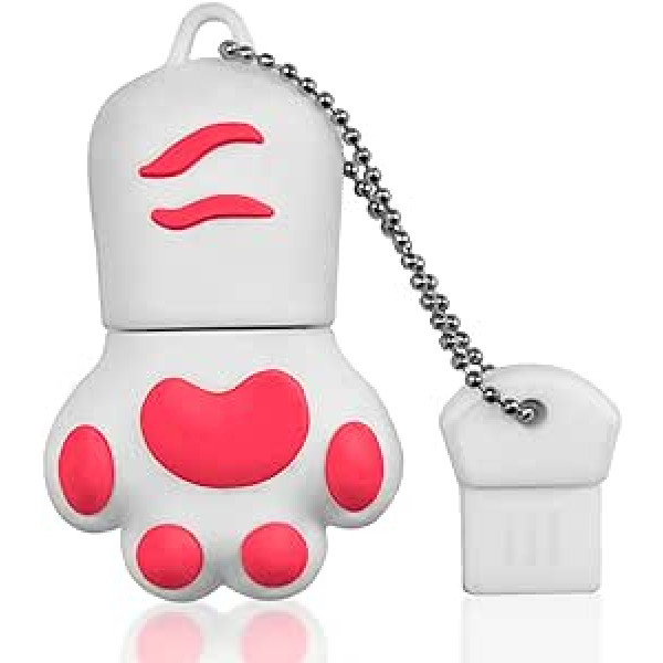 USB zibatmiņa 128 GB, zibatmiņas disks USB 2.0 128 GB Cat Paw Pen Drive Memory Stick karikatūra Funny Pendrive Jauka atmiņas karte planšetdatoram, personālajam datoram, dāvanas (balta)