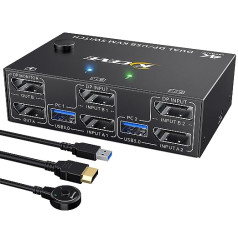 8K Displayport KVM Switch 2 PC 2 Monitors 8K @ 30Hz 4K @ 144Hz, MLEEDA Dual Monitor KVM Switch with 4 USB 3.0 Port for 2 PC Share Mouse Keyboard, Cable Remote Control and Cable Included