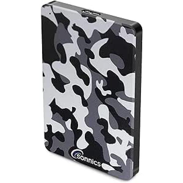 Sonnics 500GB Grey Camo ārējais portatīvais cietais disks USB 3.0 īpaši ātrs pārsūtīšanas ātrums lietošanai ar Windows PC, Mac, Xbox One, PS4 un PS5