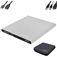 Archgon, Style UHD ārējais 4K Ultra HD BD DVD atskaņotājs, Blu-ray BDXL ārējais rakstītājs personālajam datoram, Mac klēpjdators, USB 3.0/-C, M-disks, aizsargkārba, ārējais kompaktdisks, BluRay diskdzinis, alumīnija sudrabs