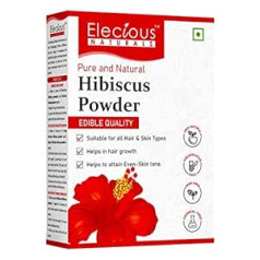 Elecious Hibiscus pulveris matu augšanai, sejai un ādai mirdzošai ādai, ideāli piemērots matu komplekta, matu eļļas, sejas iepakojuma un hibiska tējas pagatavošanai 200 g