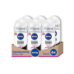 Nivea Black & White Black Invisible Original Deo Roll-On, pack of 6 (6 x 50 ml), anti-perspirant, perfume, regulates breathability