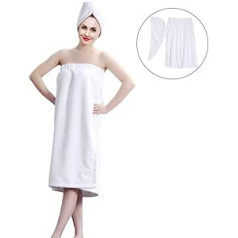 Zjchao Towel Wrap, Bath Towel, Sauna Kilt for Women Cuddly Soft Sarong Kilt with Velcro and Spa Hair Towel Wrap Made of Organic Cotton 150 x 90 cm (White)