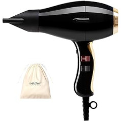 Elchim Phon for Hair Elchim 3900 Healthy Ionic Black & Gold ar Schuko spraudni un kokvilnas maisiņu - profesionāls matu žāvētājs, ražots Itālijā - viegls un kluss, par 30% samazināts žāvēšanas laiks, 2400 W