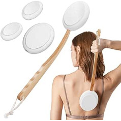 Amzjiufu Back Cream Applicator, 5 Pieces Lotion Applicator for Back, 2 in 1 Body Brush Back Scrubber for Self Application and Shower, Long Wooden Handle Back Applicator with 4 Pads, Bath Brush and Hook