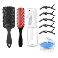 Abwxn Detangling Brush Set for Curly Hair with Hair Spray Bottle, Paddle Hair Brush, 9 Rows Nylon Brush, Scalp Massage Brush and Hair Clips for Natural/Long/Short Hair