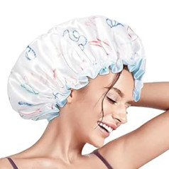 Aquior dušas cepure, atkārtoti lietojama sieviešu dušas cepure, divslāņu, ūdensnecaurlaidīga, liela izmēra visiem matiem (balta)