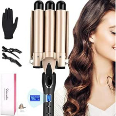 Aimervo Deepwaves Curling Iron 3 Barrels Diameter 28 mm, AIMERVO Waver LCD 14 Temperature Levels 80-210°C, for Medium Long/Long Thick/Thin Hair, Curler with Ceramic Coating, Heat Glove, 2 Hair Clips