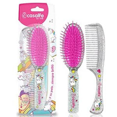 Casalfe 3466 Detangler Brush + Comb Unicorns and Glitter - Caurspīdīgs caurspīdīgs ar Glitter