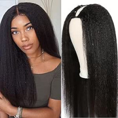 Emol Yaki V daļa cilvēku matu parūka sievietēm Brazilian Virgin Human Hair Glueless parūka bez šūšanas bez mežģīnēm priekšpusē Kinky taisna parūka cilvēka matiem iesācējiem draudzīga dabiska melna krāsa 150% blīvums 20 collas