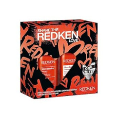 Redken Anti-frizz effect kopšanas komplekts nepaklausīgiem matiem, Frizz Dismiss šampūns ar babasū eļļu un izlīdzinošo kompleksu 300 ml, One United Multi-Benefit Treatment ar siltuma aizsardzību 150 ml