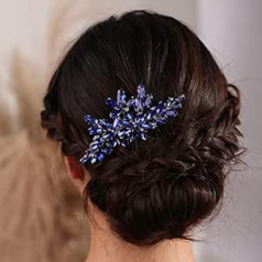 Kercisbeauty Wedding Bridal Purple Crystal Vintage Gold Hair Comb for Women Girls Ladies Special Occasion Elegant Handmade Hair Accessories (Blue)