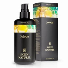 Satinnaturel Augstākās kvalitātes organiskā jojobas eļļa, vegāns - 100 ml gaismas aizsardzības stikla pudele - 100% auksti spiesta un tīra - bagāta ar E vitamīnu maigai ādai, matiem un veselīgiem nagiem - Halal dabiskā kosmētika 200 ml