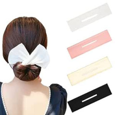 Fgnuay Iepakojumā 4 Deft Hair Bun Maker Donut Hair Bun Franču matu virtulis ideālai bulciņai, Maģiskais baleta bulciņu veidotājs meitenēm, Mātes dienas dāvana matiem, Bun Donut (melns, haki, balts, rozā, audums)