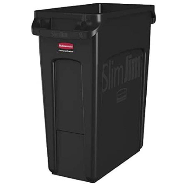 Rubbermaid Commercial Products 1955959 Vented Slim Jim Plastic Wheelie Bin 60 L Black