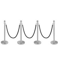 4 Piece Barrier Rope with 3 x 150cm Velvet Rope and Stainless Steel Post