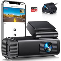 EUKI 4K Dash Cam priekšējā un aizmugurējā bezvadu režīmā ar WiFi, Dual Dash Cam, automašīnas kamera ar parkošanās monitoru, nakts redzamība, WDR, G-sensors, cilpas ierakstīšana, lietotņu vadība, 24 stundu stāvvietas režīms, 64 GB SD ka