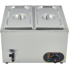 Electric Bain Marie Stainless Steel Food Warmer Steam Table for Home and Restaurants 1500W 2 x 1/3 GN Pans with Lid Faucet