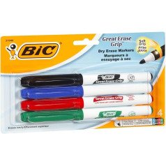 BiC Bic Great Erase Grip Sausās dzēšanas marķieri, 4 iepakojums (12 pakojumā)