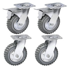 Nisorpa 200mm Swivel Castors, 4 Pieces, Heavy Duty Industrial Castors, Rubber Wheels for Furniture and Industry, 2 Swivel Castors with Brakes + 2 Castors without Brake, Load Capacity 1400kg