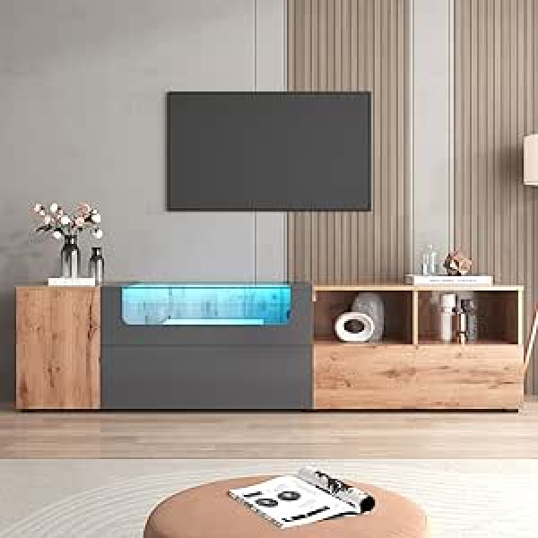 kubeier TV-Schrank, Lowboard für Fernseher, Holz bufete Industrial Living Room Mēbeles Televizora skapis Holzwerkstoff ar farbwechselnden LED-Leuchten un Glasplatte ar Fächern und Türen