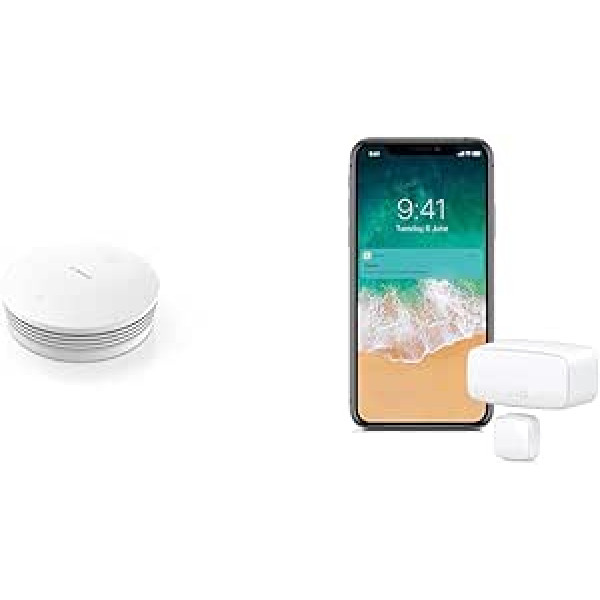 Bosch Smart Home Smoke Detector II, ar lietotnes funkciju un nomaināmu akumulatoru, saderīgs ar Apple HomeKit un Eve durvīm un logiem — viedais kontakta sensors durvīm/logiem