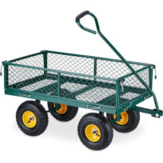 Relaxdays Practical Garden Handcart Pneumatic Tyres Folding Side Panels up to 200 kg Green/Yellow