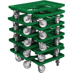 Iepakojumā 10 transportēšanas rullīši kastēm 60 x 40 cm ar 4 ritentiņiem zaļā krāsā