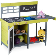 Relaxdays Children's Mud Kitchen with Sink & Stove, Outdoor Play Kitchen, Garden, HBT: 90 x 89 x 46 cm, Wood, Multi-Coloured