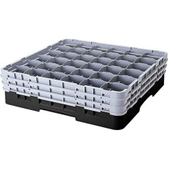 Cambro 36S638 kameras polipropilēna statīvs 7,3 cm diametra rokturim un tvertnēm, melns, 1/1 izmērs, 36 nodalījumi, augstums 17,4 cm, iepakojums pa 3 g.