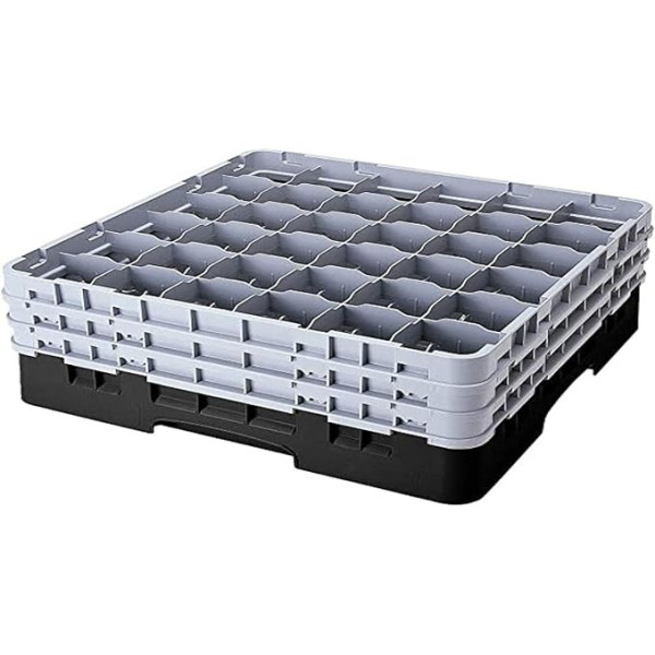 Cambro 36S638 kameras polipropilēna statīvs 7,3 cm diametra rokturim un tvertnēm, melns, 1/1 izmērs, 36 nodalījumi, augstums 17,4 cm, iepakojums pa 3 g.